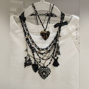 (2) Black Betsey Johnson Necklaces  - Gothic & Heart